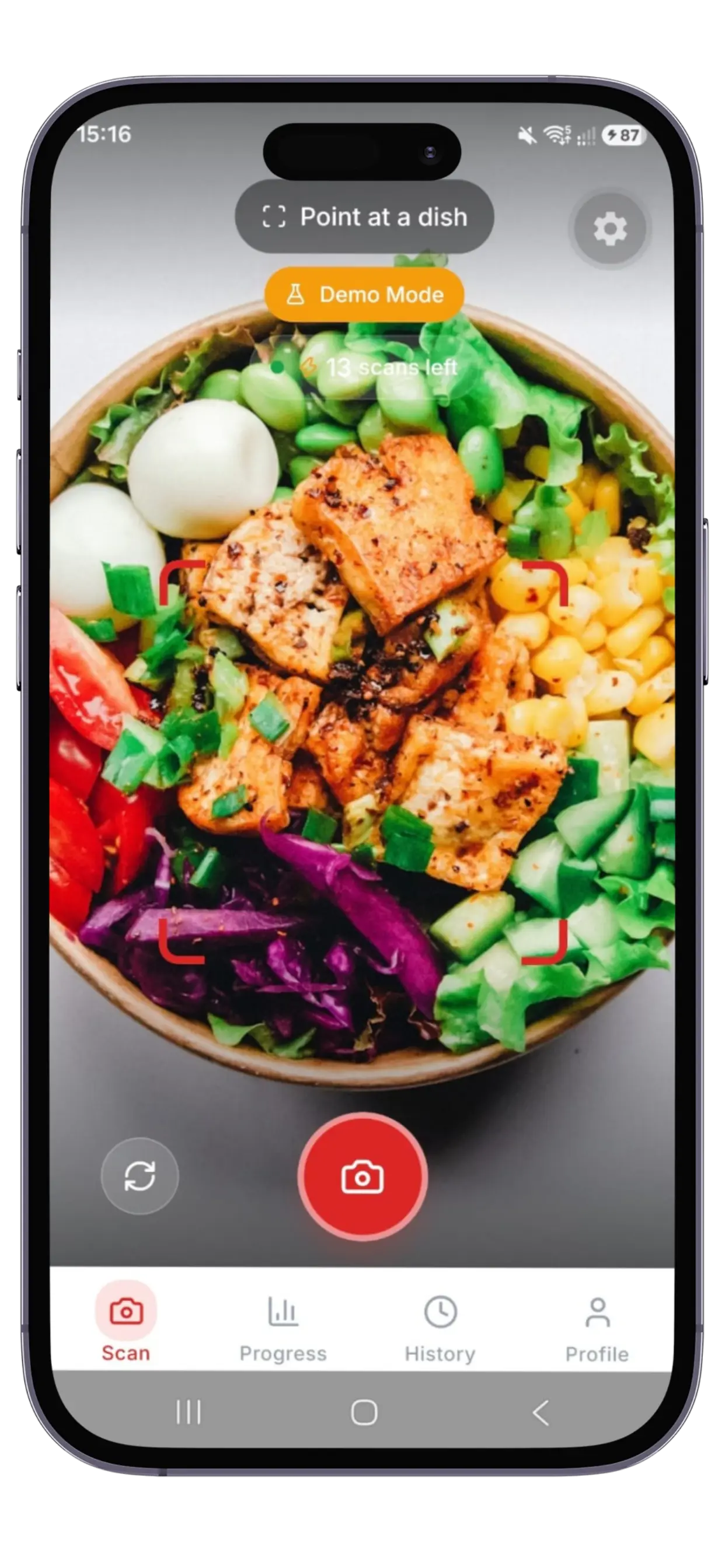 DietAI app screen — photo food logging