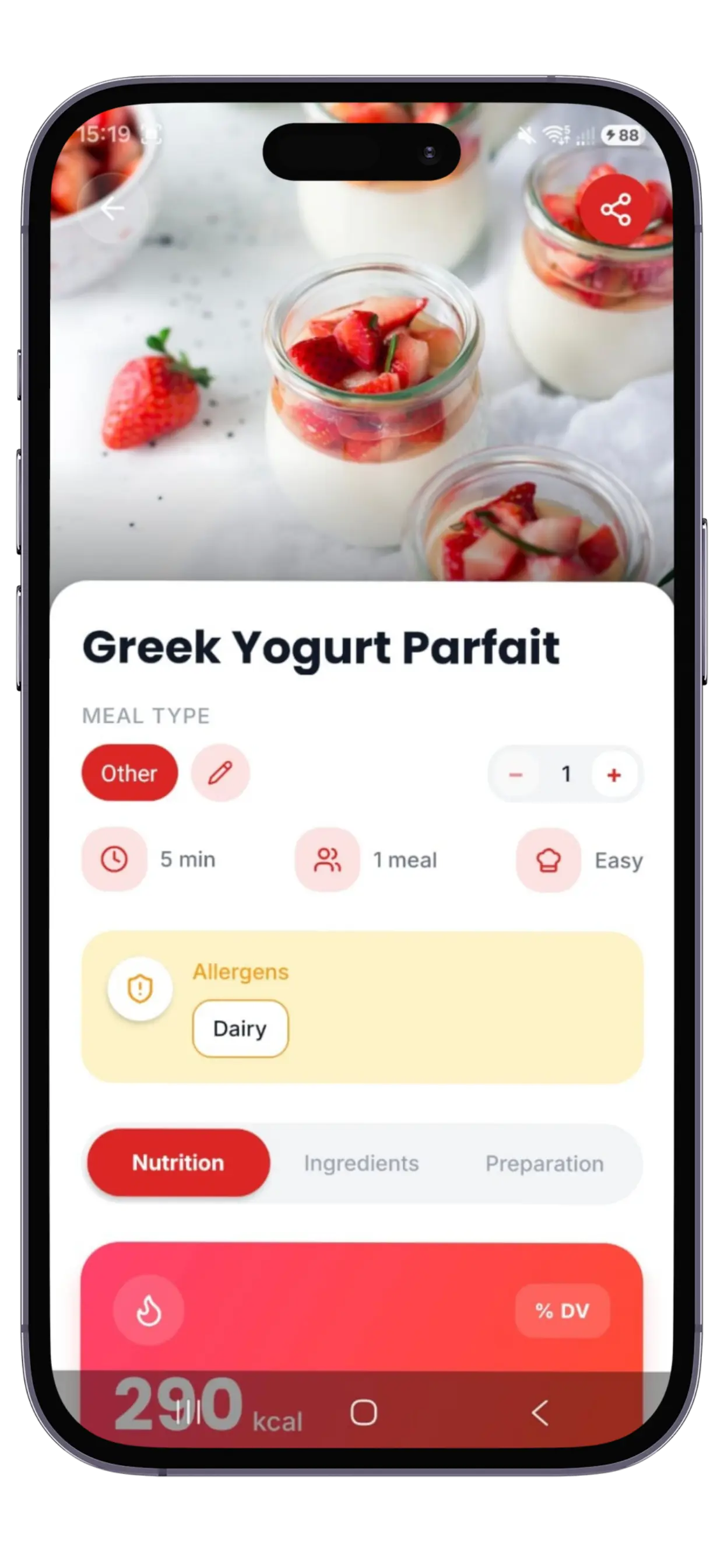 DietAI app screen — instant calories and macros breakdown